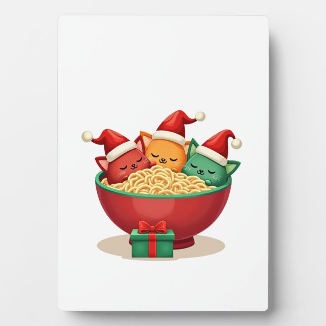 Christmas Ramen Cat Santa Anime Meow Kitty Meow Ca Plaque (Front)