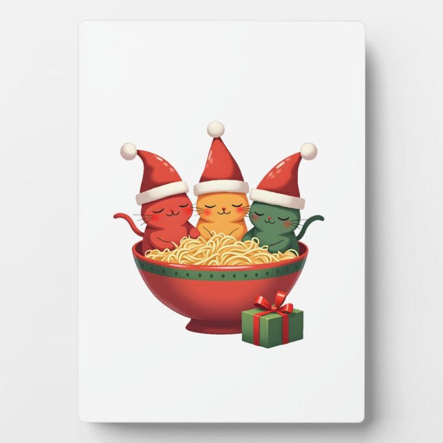 Christmas Ramen Cat Santa Anime Meow Kitty Meow Ca Plaque (Front)