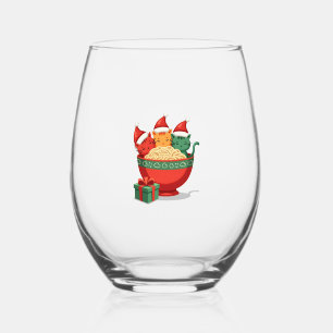 Christmas Ramen Cat Santa Anime Meow Kitty Meow Ca Stemless Wine Glass