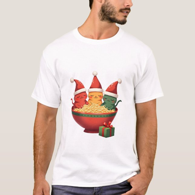 Christmas Ramen Cat Santa Anime Meow Kitty Meow Ca T-Shirt (Front)
