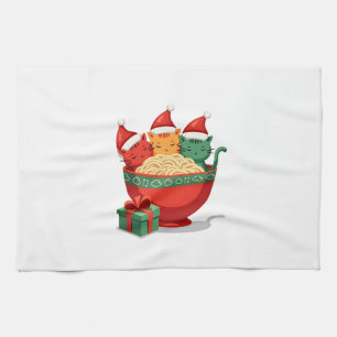 Christmas Ramen Cat Santa Anime Meow Kitty Meow Ca Tea Towel