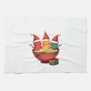 Christmas Ramen Cat Santa Anime Meow Kitty Meow Ca Tea Towel
