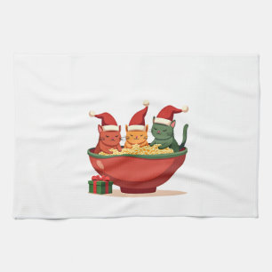 Christmas Ramen Cat Santa Anime Meow Kitty Meow Ca Tea Towel