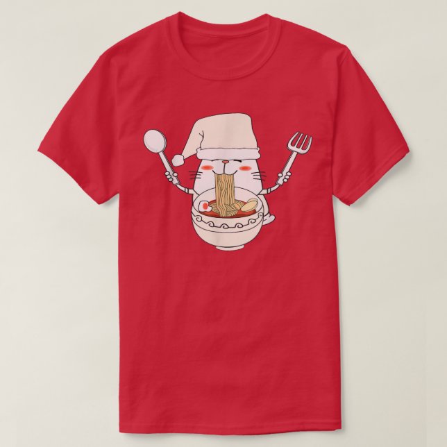Christmas Ramen Sushi Cat Kawaii Anime Japanese Ae T-Shirt (Design Front)