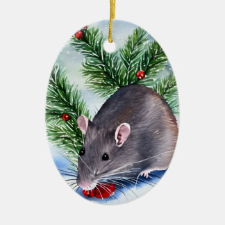 Christmas Rat Ceramic Tree Decoration