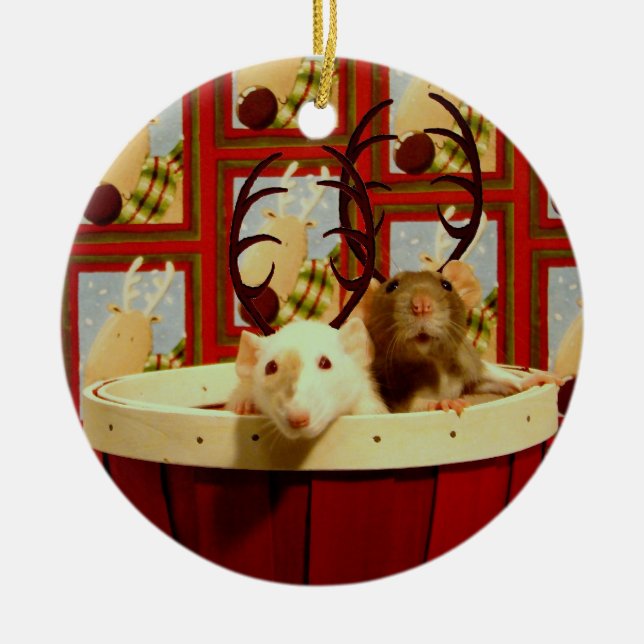 Christmas Rats Ceramic Tree Decoration (Front)