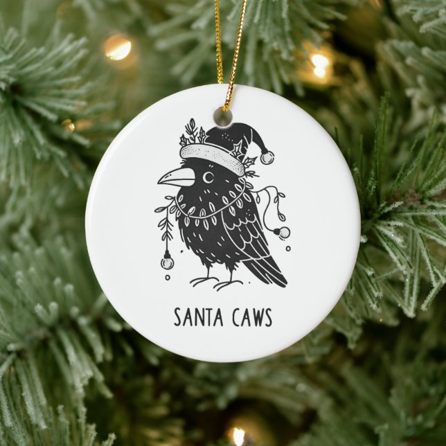 Christmas Raven Santa Caws  Ceramic Tree Decoration (Tree)