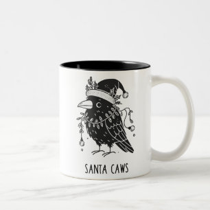 Christmas Raven Santa Caws Two-Tone Coffee Mug