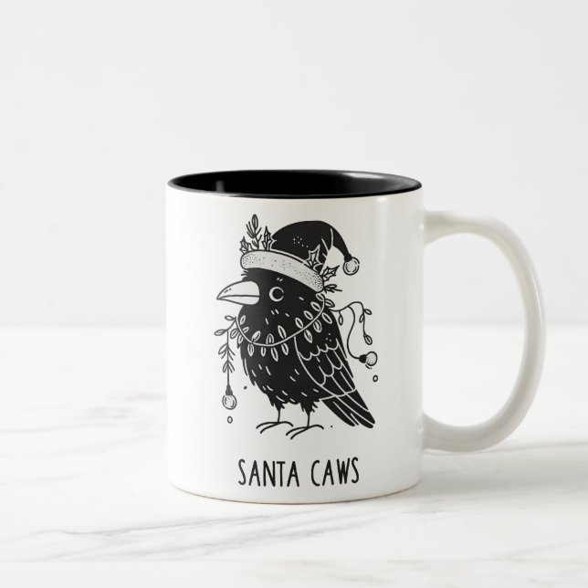 Christmas Raven Santa Caws  Two-Tone Coffee Mug (Right)
