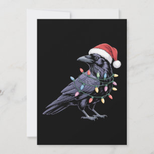 Christmas Raven Santa Hat Crow Xmas Lights Bird Invitation