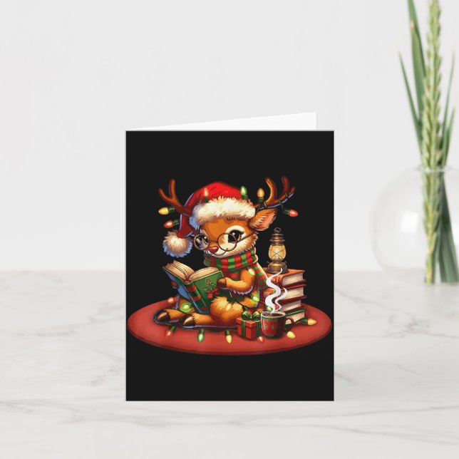 Christmas Reading Book Lovers Bookworm Coffee Rein Card (Front)