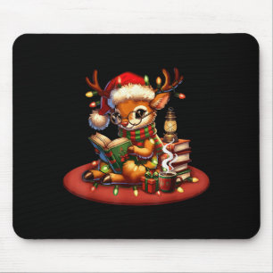 Christmas Reading Book Lovers Bookworm Coffee Rein Mouse Mat