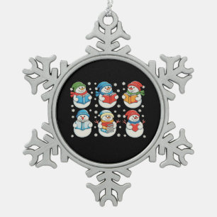Christmas Reading Books Teacher Snowman Xmas Snowflake Pewter Christmas Ornament