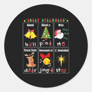 Christmas Reading Teacher Syllable Types Phonemic Classic Round Sticker