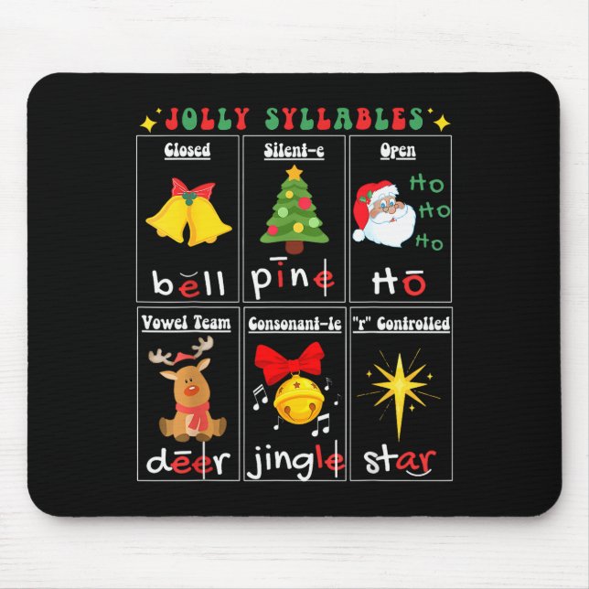 Christmas Reading Teacher Syllable Types Phonemic  Mouse Mat (Front)