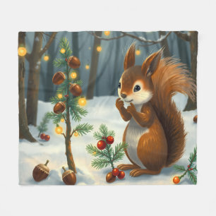 Christmas ready with the red squirrel in the woods fleece blanket
