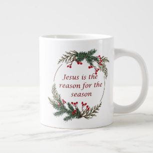 Christmas Reason for Season Holly Berry Wreath Large Coffee Mug