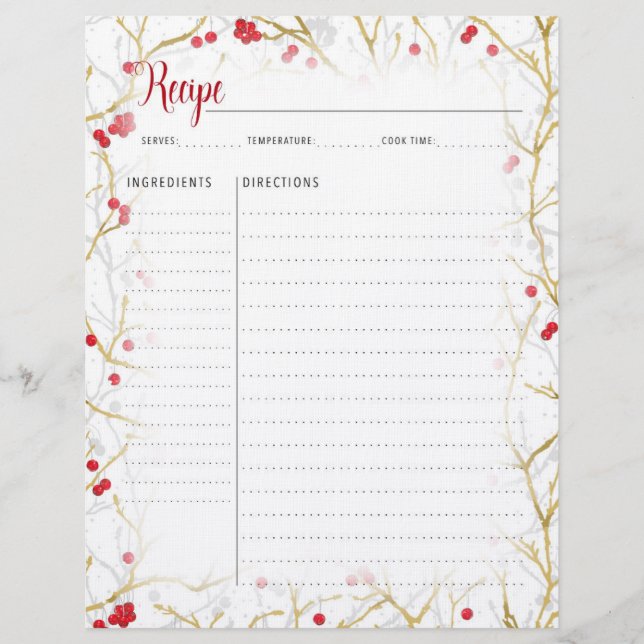 Christmas Recipe Binder Insert 8.5" x 11" Custom Letterhead (Front)