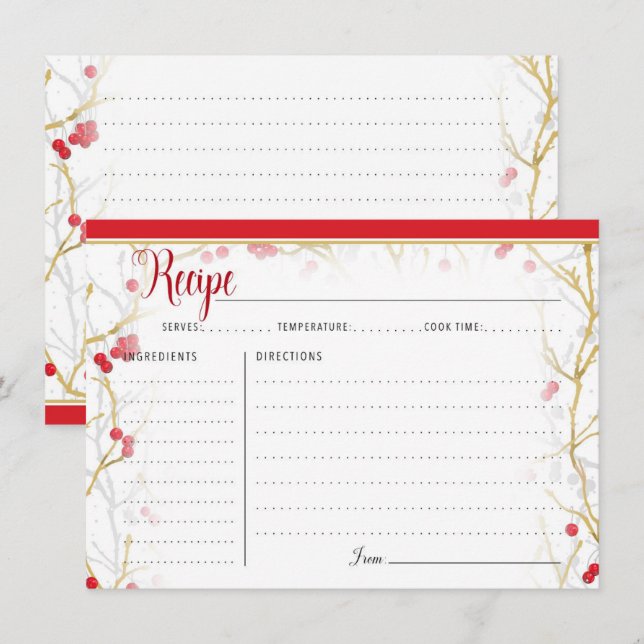 Christmas Recipe Cards Snowy Winterberries (Front/Back)