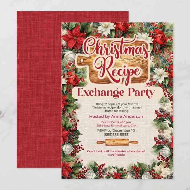 Christmas Recipe Exchange Party  Invitation (Front/Back)