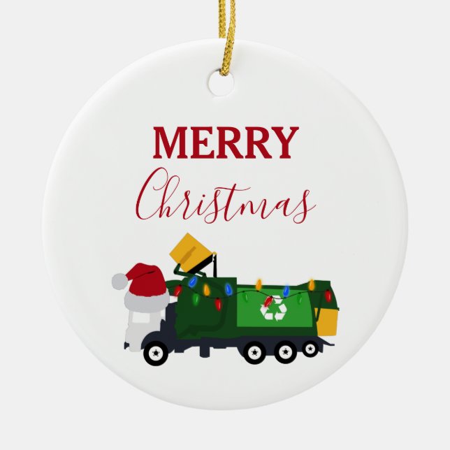 Christmas Recycling Garbage Truck  Ceramic Tree Decoration (Front)