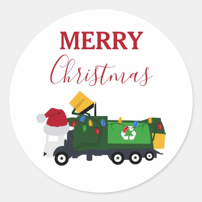 Christmas Recycling Garbage Truck  Classic Round Sticker (Front)