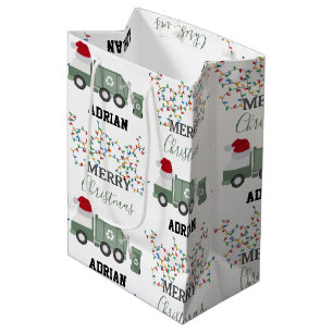 Christmas Recycling Garbage Truck Custom Name  Medium Gift Bag