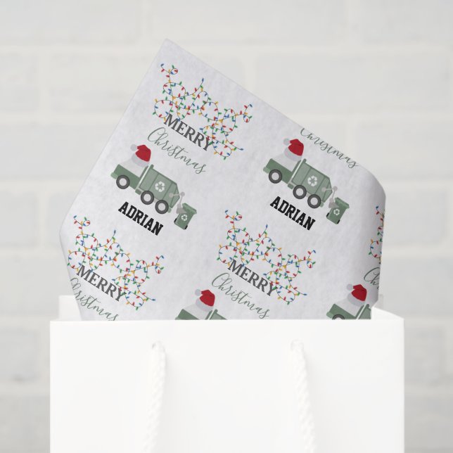 Christmas Recycling Garbage Truck Custom Name  Tissue Paper (Gift Bag)