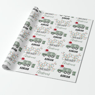 Christmas Recycling Garbage Truck Custom Name  Wrapping Paper