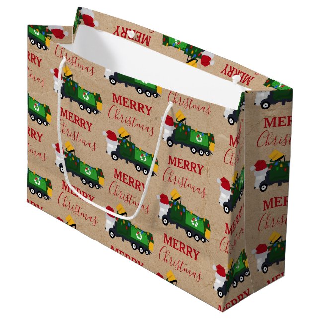 Christmas Recycling Garbage Truck  Large Gift Bag (Front Angled)