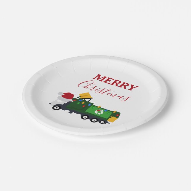 Christmas Recycling Garbage Truck  Paper Plate (Angled)