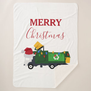 Christmas Recycling Garbage Truck Sherpa Blanket