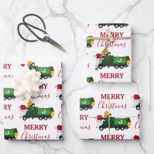 Christmas Recycling Garbage Truck  Wrapping Paper Sheet