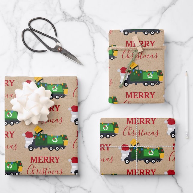 Christmas Recycling Garbage Truck  Wrapping Paper Sheet (Front)