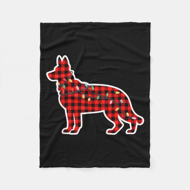 Christmas Red And Black Buffalo Plaid German Sheph Fleece Blanket (Front)