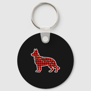 Christmas Red And Black Buffalo Plaid German Sheph Key Ring