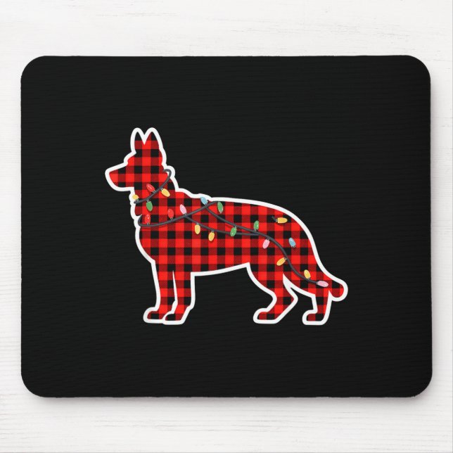 Christmas Red And Black Buffalo Plaid German Sheph Mouse Mat (Front)
