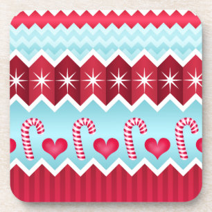 Christmas Red And Blue Chevron Stripes Pattern Coaster