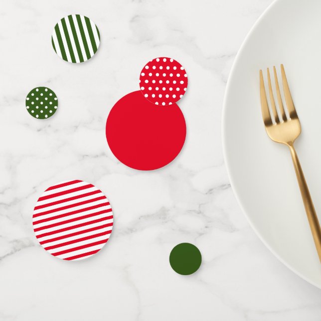 Christmas Red and Dark Green with Stripes and Dots Confetti (Group)