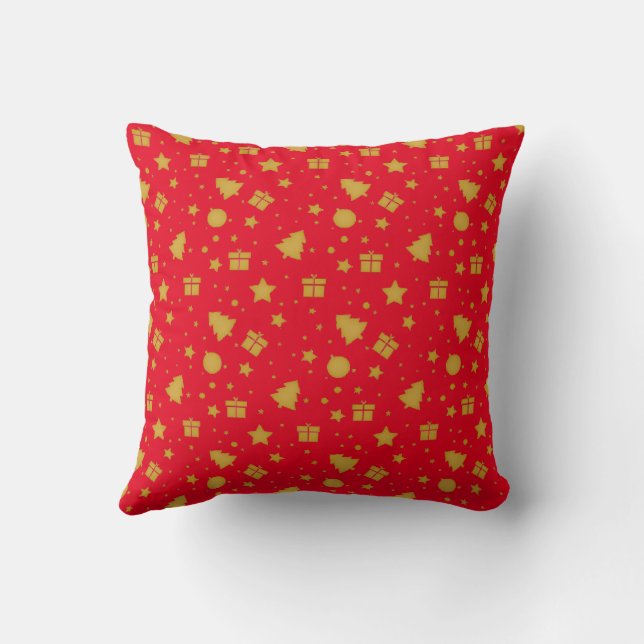 Christmas red and gold holiday pattern cushion (Back)