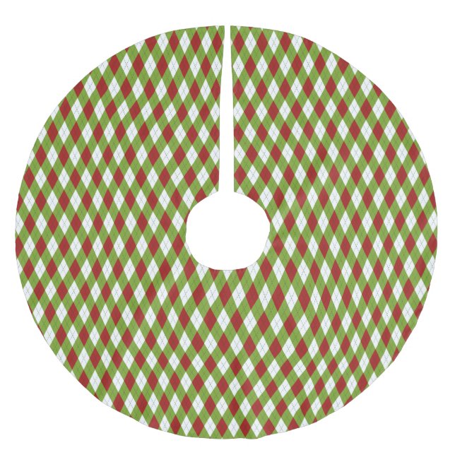 Christmas Red and Green Argyle Harlequin Pattern Brushed Polyester Tree Skirt (Front)