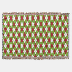 Christmas Red and Green Argyle Harlequin Pattern Throw Blanket