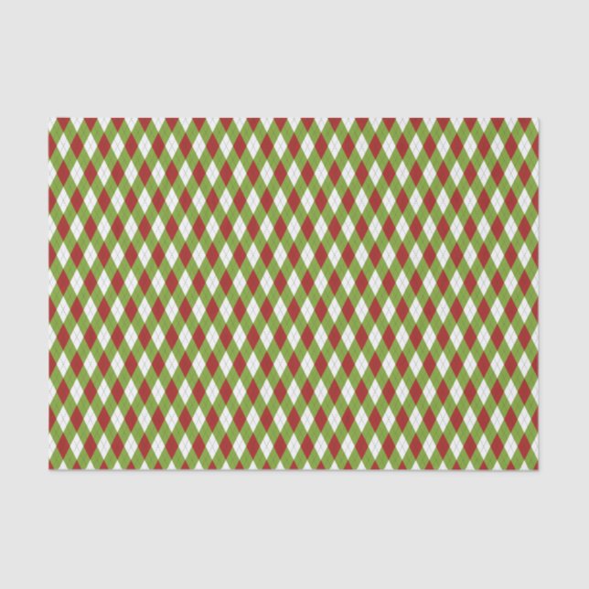 Christmas Red and Green Argyle Harlequin Pattern Tissue Paper (Front)
