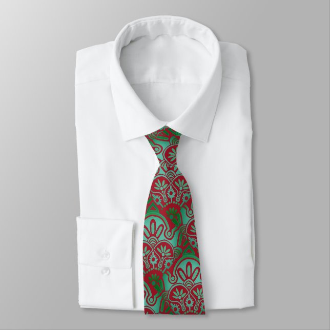  Christmas red and green boho NeckTie (Tied)