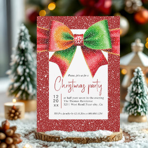 Christmas red and green bow and snowflakes party invitation