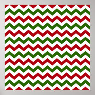 Christmas Red and Green Chevron Pattern Poster
