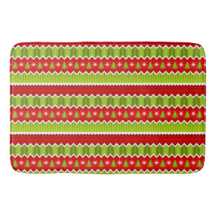 Christmas Red And Green Chevron Stripes Pattern Bath Mat