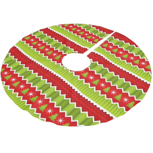 Christmas Red And Green Chevron Stripes Pattern Brushed Polyester Tree Skirt (Angled)