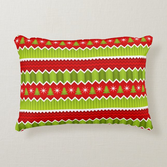 Christmas Red And Green Chevron Stripes Pattern Decorative Cushion (Front)