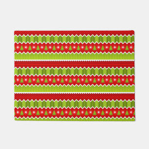 Christmas Red And Green Chevron Stripes Pattern Doormat